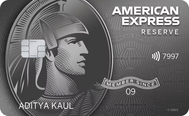 American Express Platinum Reserve credit card image showing card design and features