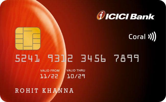 ICICI Coral Credit Card credit card image showing card design and features
