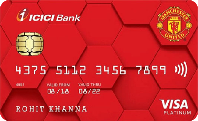 ICICI Manchester United Credit Card credit card image showing card design and features