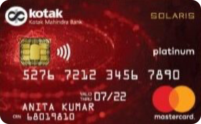 Kotak Solaris Platinum credit card image showing card design and features