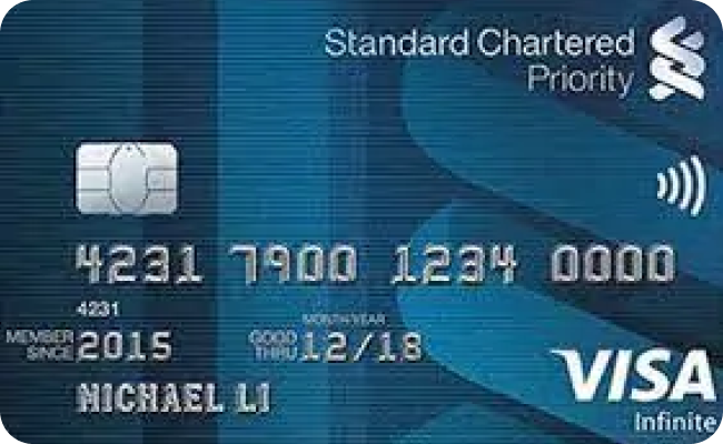 Standard Chartered Priority Visa Infinite credit card image showing card design and features